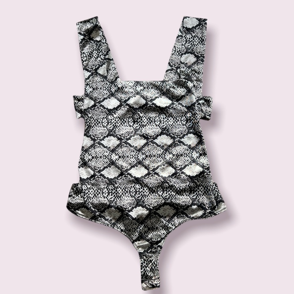 Free People Intimately Oh She’s Strappy Satin Snake Print Bodysuit Medium